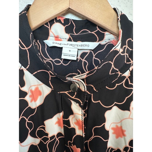 Diane von Furstenberg DVF Silk Floral Mini Dress Black Coral Size 6 - Picture 3 of 6